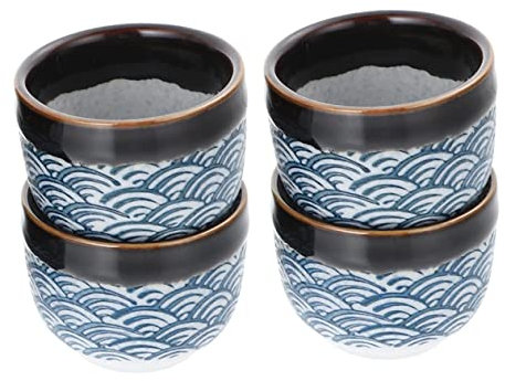 UPKOCH 4Pièces Set de Tasses à Sake Céramique Traditionnelle Japonaise Émaillées pour Usage Maison Capacité de Design Ondes de