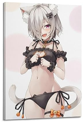 VZRSQZK Poster mit Anime-Waifu, silberfarben, Neko-Katzenmädchen, dekoratives Gemälde, Leinwand-Wandposter und Kunstdruck, modernes Familienschlafzimmer-Dekor-Poster, 40 x 60 cm