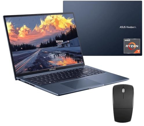 ASUS Computer portatile Vivobook 2023, display HD da 16 pollici, AMD Ryzen 7 5800HS (8 core, Beats i7-1195G7), 12 GB di RAM, SSD da 512 GB, grafica AMD Radeon, WiFi 6, tastiera Chiclet, USB-A e C