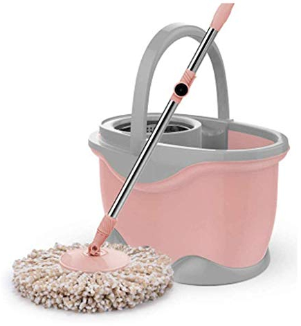 Mocio, tornello, mocio rotante a 360° e set di secchio rotante Magic Spin, cestino in metallo (Rosa) Dignified