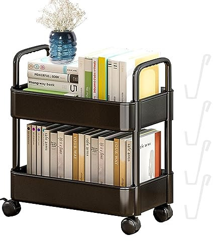 SENZZ Organizer Da Scrivania Compatto Con Ruote,Libreria Con Ruote 2 Ripiani,Carrello Porta Libri Mobile Per Camera Da Letto, Soggiorno, Casa, Scuola