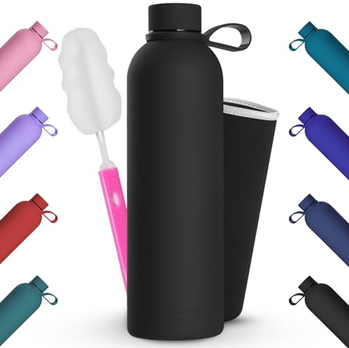 Geepen Bouteille Isotherme en Acier Inoxydable, Gourde Isotherme Inox Réutilisables Écologique Gourde Sport Étanche, sans BPA, pour Enfant, Adulte, Sport, Gym, Voyage 1L Noir