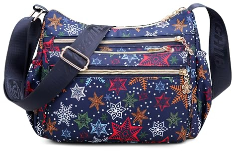 SODOLLEE Damen Umhängetasche Lässig Schultertasche mit Schönes Muster Mehrere Taschen Frauen Crossbody Bag Wasserdicht Nylon Messenger Bag für Reisen Einkaufen Täglicher Gebrauch Blume B
