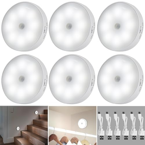 Weinsamkeit Luz Nocturna Recargable por USB - Pack de 6 con Sensor de Movimiento, Luces LED para Armario, Infantil para Escaleras, Pasillos, Cocinas (A)