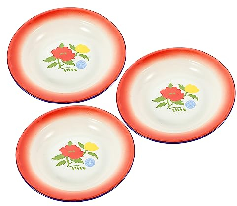 Zerodeko 3piezas Platos De Esmalte Retro De Hierro Para Servir Comida Juego Platos Decorativos Para Snacks y Postres Almacenamiento Compacto Diseño Floral Aleatorio