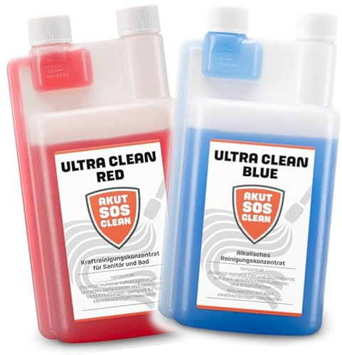 Akut SOS Clean ULTRA CLEAN RED + ULTRA CLEAN RED - Beseitigt mühelos Fett und Ölrückstände + Kraftreiniger für Bad - entfernt Kalkablagerungen und Urinstein je 1x1L
