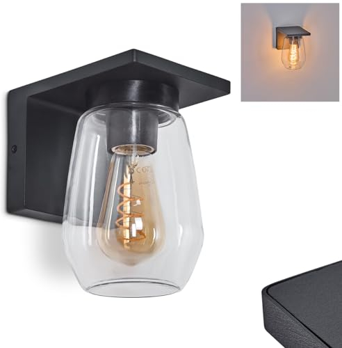 Außenwandleuchte Aquin, moderne Wandlampe aus Metall/Glas in Anthrazit/Klar, Wandleuchte mit Schirm aus Glas, Außenleuchte für Terrasse, 1 x E27, ohne Leuchtmittel, IP44