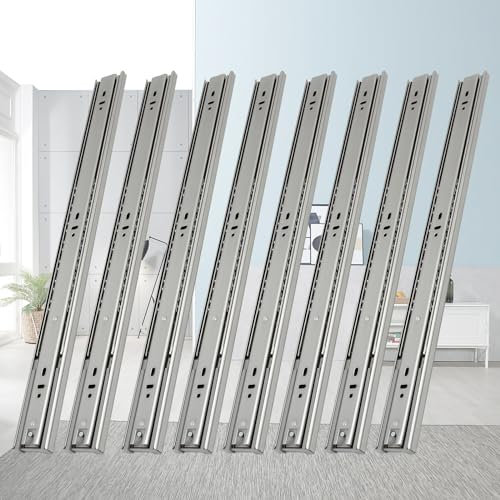 Fiqops Schubladenschienen 400mm, Vollauszug 45 KG Tragfähigkeit, Stabil Schubladenauszug mit kugelgelagerten, Schubladenschienen Softclose, Leichte Montage 8 Stück(4 Paar)