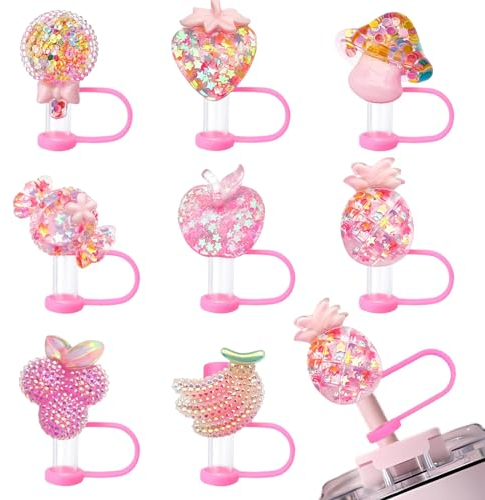 Nayyana 8 Stück Obst-Strohhalm-Abdeckkappen für Becher, kompatibel mit Stanley 40oz/30oz/20oz Weihnachtsspielzeug, Kinder im Alter von 4–6 Jahren, wiederverwendbarer Topper, Tassenzubehör