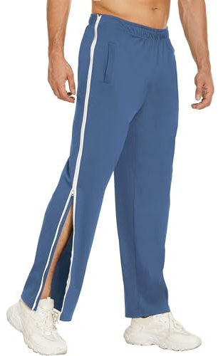 PINSPARK Trainingshose Herren Jogginghose seitlich zu öffnen Lang Laufhose mit Taschen Basketball Hose Freizeithose Schnellfickerhose Grau Blau XXL
