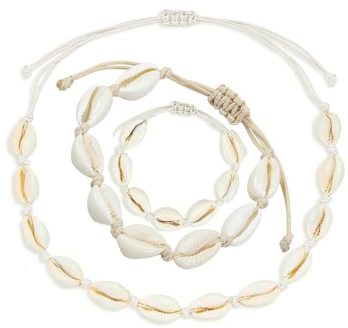 Carreneu Muschelkette,Muschel Armband,Muschel-FußKettchen,Einstellbar Muschelkette Damen,3-Teiliges Set Muschelkette,Sommer-Strand-Schmuck FüR Frauen MäDchen