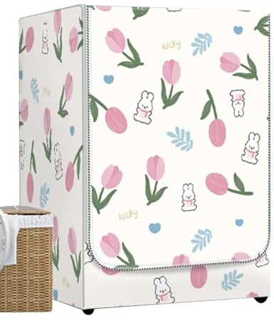 Odot Washer Dustproof Cover Front Load, Washing Machine Dryer Protector Sunscreen Waterproof Tumble Dryer Case Protective Cover for Most Front Loadi (pink tulips,M-capacity 8-10kg)