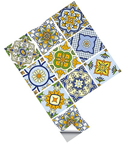 HOMOCONO 10 Stück Mosaikfliesenaufkleber – Wandaufkleber Für Die Inneneinrichtung – Simulierte Fliesenaufkleber in Eleganten Mustern