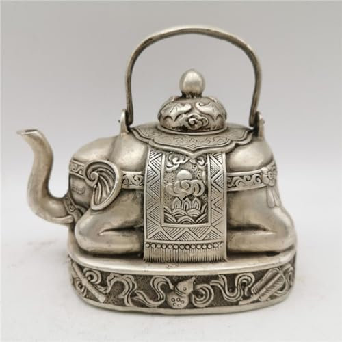 YTDJJWLS 13cm China Old Teapot Elephant Kettle Feng Shui Home Decoration Collection, White