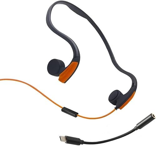 LQZO Bone Conduction Headphones, Open-Ear Wired Sports Bone Conduction Headphones, 3.5mm Jack,with TYPE C Adapter Cable, for Sports Running Driving Cycling Workouts,Orange,Orange