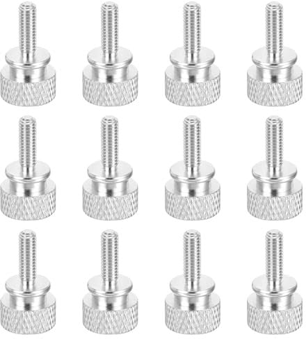 sourcing map 12pcs M4x12mm Knurled Thumb Screw Computer Case Threaded Hand Tighten Screws Aluminum Alloy for PC Case, Silver