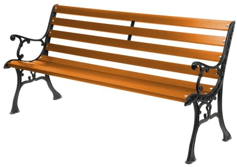 Gartenbank Parkbank Holtz Gusseisen Garten Outdoor Bank 0111 Fichtenholz Bank für Terrassen Balkonbank, Holzbank, Gartenmöbel Bänke 155x78x39 cm (Teak)
