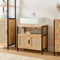 [en.casa] Meuble sous Lavabo Design Intemporel avec 2 Portes Armoire Basse avec Espace de Rangement pour Salle de Bain MDF Bambou Plastique 60 x 60 x 35 cm Noir Naturel Aspect Rotin