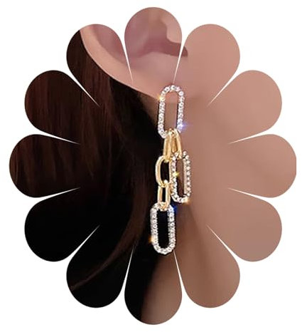 Gold Diamond Oval Hoop Earrings Convertible Link Drop Hypoallergenic Paperclip Link Chain Dangly Earrings for Women