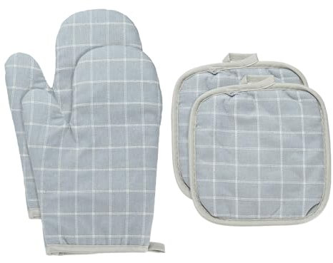 sourcing map 4 Pcs Oven Mitts and Pot Holders, 10.6 Inch Non-Slip Oven Gloves and Hot Pads for Cooking Grilling BBQ Picnic, Grey White
