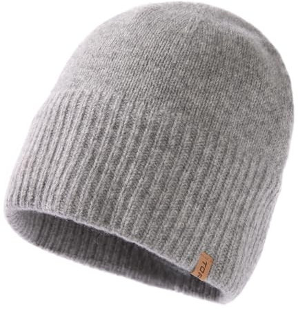 TOP-EX XL/XXL 100% Merinowolle Beanie Mütze, Wintermuetze Wollmütze Herren Damen, Strickmuetze Fisherman Beanie Trawler Mütze Warme Fleece Futter Hellgrau Großer Kopf