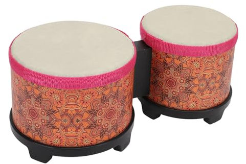 Bongo-Trommel, Tragbares 5-Zoll-6-Zoll-Kombinationstrommel-Handschlag-Begleitinstrument für Kinder und Erwachsene (Orangefarbene Textur
