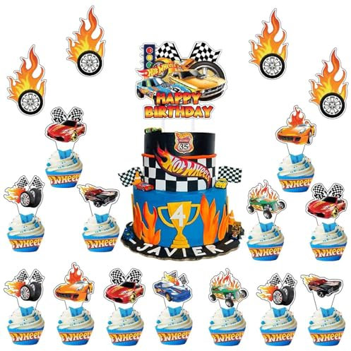 29 Stück Hot Whels Tortendeko Jungen, Hot Wh-els Kuchen Deko Kindergeburtstag,Rennwagen Kuchen Topper, Tortendeko Geburtstag hot Cars, Hot Wh-els Kuchen Deko Kindergeburtstag, Cake Topper