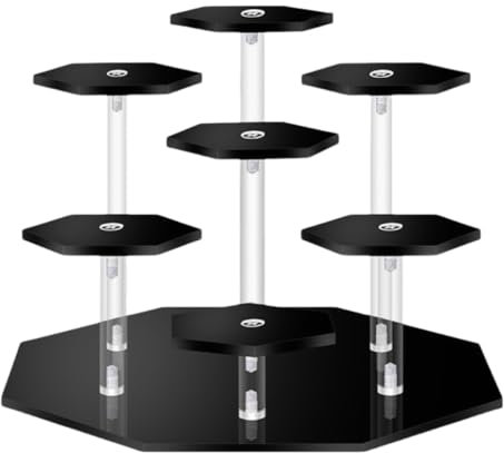 Mausouca Transparenter Acryl-Ausstellungsständer, sechseckiges Acryl-Display für Actionfiguren, kleiner Schmuck, Mini-Parfüm (schwarz, 7 Ebenen)