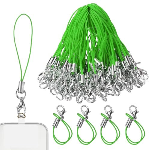 50 Stück Grün Mobile Phone Lanyard Strap for Keyrings, Mobile Phone Pendant Loops with Carabiner, Phone Ring Strap, Mobile Phone Charm Cord for Pendents, USB Key Pendant