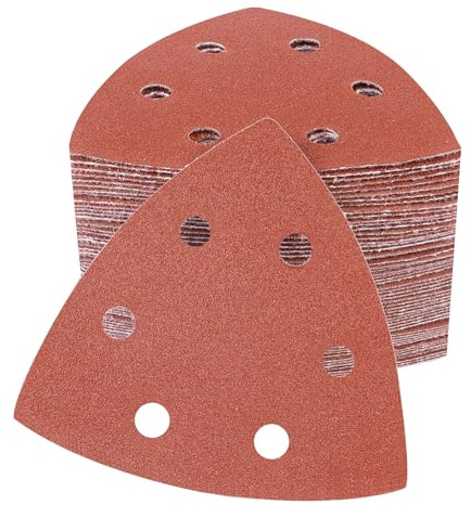 PMIQSA 100 Stück 100 Körnung Deltaschleifer Schleifpapier Dreieckschleifer | 93x93x93mm, Schleifblätter Klett Schleifdreiecke, für Holz Metall, fur Detailschleifer