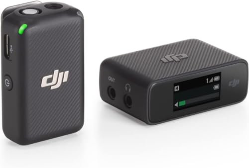 DJI Mic (1 TX + 1 RX), Microfono wireless, 250 m di distanza, Compatto e ultraleggero, Registrazione di 14 ore, Microfono wireless per PC, iPhone, Fotocamere, YouTube, Vlog, Live Stream