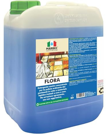 MARBEC FLORA 5LT Detergente per pavimenti in cotto e materiali lapidei, ideale per la pulizia ordinaria di superfici trattate e non. Non aggredisce il materiale.