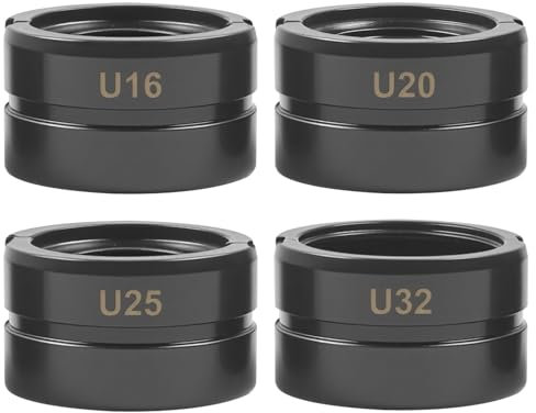 TIHOOK Lot de 4 mâchoires à sertir U16~U32, profil U pour millimètre 16, 20, 25, 32 mm, pour pinces à sertir manuelles + mâchoire interchangeable, tube en cuivre, acier inoxydable, acier