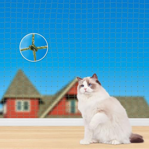 TOFFCAEA Katzennetz für Balkon, 4x3m Katzennetz Drahtverstärkt, mit 15M Befestigungsseil, Stark, Langlebig, UV-Beständig, Wetterfest, Geeignet für Balkone, Terrassen und Fenster (Olivgrün, 3x4 m)