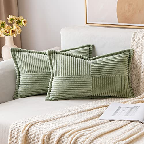 MIULEE 2er Set Kordsamt Kissenbezüge Samtkissen Weich Dekokissen Dekorativ Kissenbezug Modern Kissenhülle Sofakissen Zierkissen Couchkissen für Wohnzimmer Schlafzimmer Grün 40x80 cm
