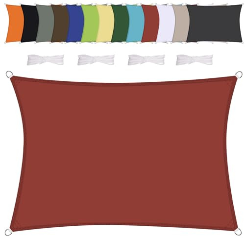 Sonnensegel Wasserdicht Rechteck 3x4m Wetterschutz Sonnenschutz PES Polyester mit UV Schutz für Terrasse Balkon Garten-Rot
