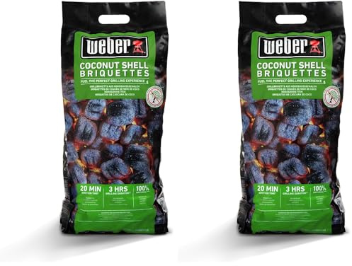 Weber Grill-Briketts aus Kokosnussschalen (4kg Sack), leistungsstark, für Lange und konstante Glut, ideal für längeres Grillen des Grillguts, 100% natürlich (18401) (Packung mit 2)