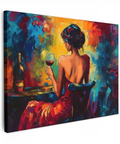 MuchoWow© Impression sur Toile Photo Peinture 70x50 cm Tableau Decoration Murale Chambre Salon Maison Deco Cuisine Vin - Femme - Atmosphère - Coloré