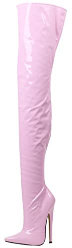 Stivali Alti alla Coscia Donna 7 pollici/18 cm Tacchi Alti Stiletto Tacco Sottile Stivali con Cerniera sul Cavallo Emozionanti spogliarelliste Club Pole Dancing Shoes