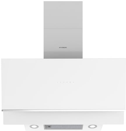 Hyundai Campana Extractora Inclinada 90cm Cristal blanco HCPD900AB. Potencia 253m3/h, Tiro Doble, 4 Velocidades, Control Táctil, Filtro apto para Lavavajillas.