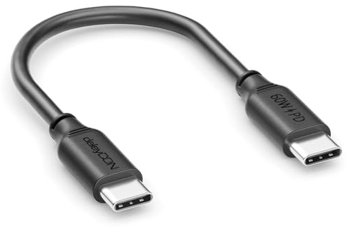 deleyCON 0,15m USB-C Kabel PD3.0 60W Schnellladekabel - Schwarz | Kurzes 15cm, Ladekabel für iPhone 16/15 Pro Max, Galaxy S26/S25/S24/S23/S22, Pixel, iPad, MacBook, Switch, PS5