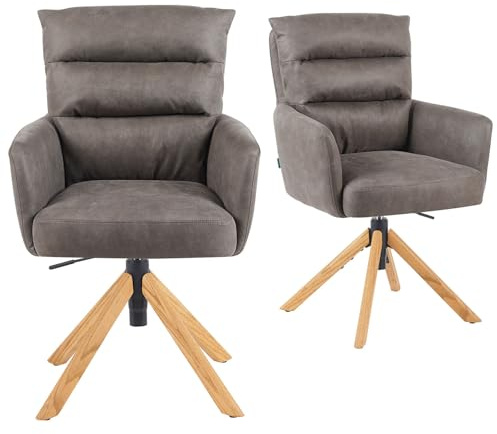 DUBI Möbel 2er Set Esszimmerstühle höhenverstellbar, Bürostühle & Konferenzstühle, 360° drehbar mit Taschenfederkern, ergonomisch gepolstert, Eichegestell, Vintage Lederoptik Taupe, Modell Mika-Tesa