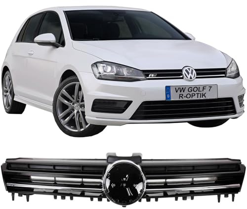 BandelOne enthält Kühlergrill Rippen Schwarz mit Chrom Leiste Grill für Golf 7 R Line Rline
