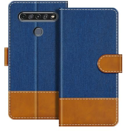 UOGNADGD Leder-Flip-Portemonnee-Hülle Kompatibel mit LG K61 Handyhülle mit Kartenhaltern, RFID-Blockierung, Magnetverschluss & Kickstand (Blau)