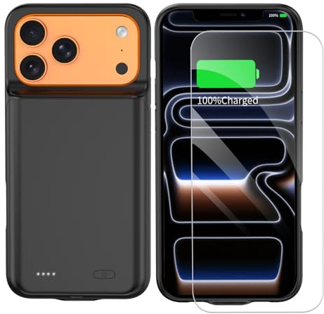 YISHDA Battery Case for iPhone 17pro max 7000mah Portable Rechargeable Battery Case, compatible with iPhone 17pro max (6.9-inch) with screen protector-Black