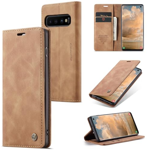 Sojlecyu Handyhülle für Samsung Galaxy S10 hülle Premium PU Leder Cover Klapphülle Tasche Flip Case Magnet Kartenfach Ständer Schutzhülle Wallet case Phone hülle für Samsung Galaxy S10, Braun