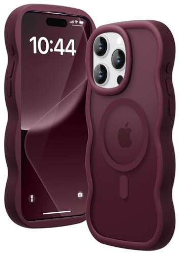 Amzfield Magnetic Case for iPhone 13 Pro Max, Wavy Translucent, Burgundy | Compatible with MagSafe Wavy Translucent Soft Silicone Shockproof Cute Matte for Girl Women Drop Protection Soft Touch Pretty