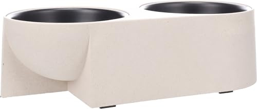 hundenapf - Duo Dinner Kana beige schwarz - Doppelnapf mit Bambusständer - 2x750ml