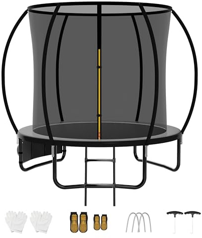 Snol Trampolin Outdoor Ø 222/305/366/427 cm, Kindertrampolin Gartentrampolin für Kinder, Komplettset mit Sicherheitsnetz, Schuhnetz und Leiter, Schwarz
