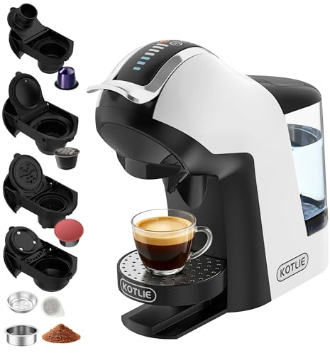 19 Bar 5 in1 Capsule Coffee Machine for Nespresso*/Dolce Gusto*/LAVAZZA* MIO/Ground Coffee/ESE PADS(44mm),7water flow settings and 3 temperature options